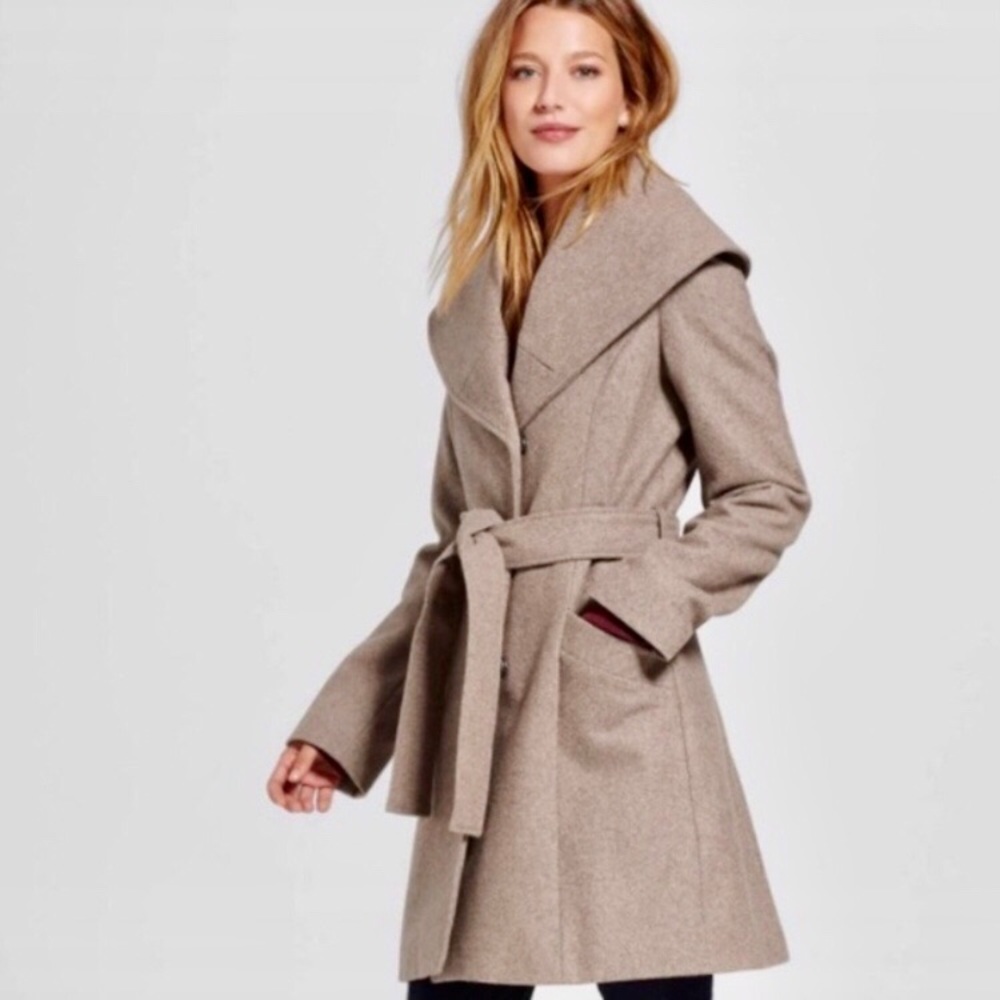 Merona Wool Blend Front Tie Taupe Coat